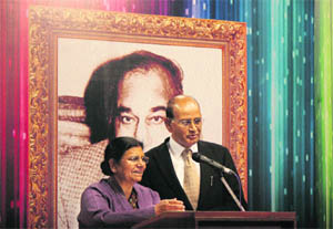 Dr Veena Gupta, a noted poet, addresses a gathering at a function on the death anniversary of Ved Pal Deep in Jammu on Saturday.