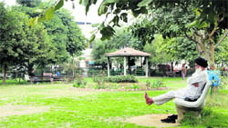 An elderly man relaxes in Partap Bagh in Jalandhar. 