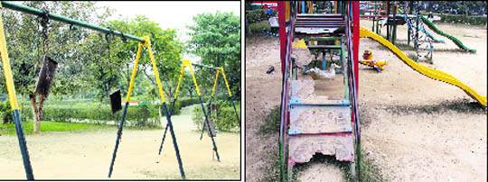 The broken swings at Partap Bagh in Jalandhar. 