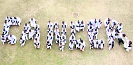Students of St Soldier Nursing Training Institute perform during the World Cancer Day function in Jalandhar on Saturday. 