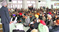 A relative addresses gathering at former DSP Balraj Singhs bhog in Ludhiana 