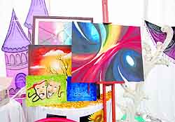 Paintings made by candidates on display at the Inner Wheel Club Mela-2012 organised by the NGO on the premises of Mahabir Dal Hospital in Bathinda on Sunday