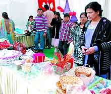 Stalls selling various decorative items at the Inner Wheel Club Mela 2012 in Bathinda on Sunday