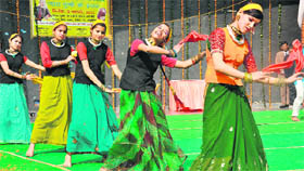 Girls perform at the Garhwali programme ‘Mahara Mulke Ki Jhalak’ at the Bal Bhavan, Sector 23, Chandigarh, on Sunday.