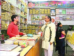 A confectionery shop doing brisk business at Meena Bazaar. 