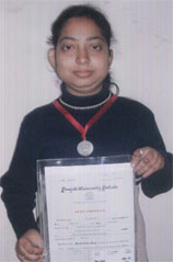 Monika, who secured the top position in the Punjabi Universitys Master of Library and Information Sciences 2011 exam.