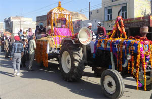 A religious procession being carried out on the eve of Ravidas Jayanti in Muktsar on Monday.