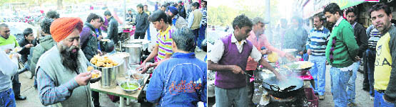 Eatery stalls that have encroached upon the municipal corporation land in Sector 22, Chandigarh