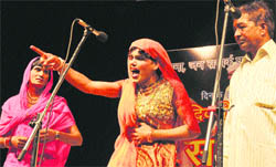 Artistes perform during the Saang Utsav at the Tagore Theatre in Chandigarh 