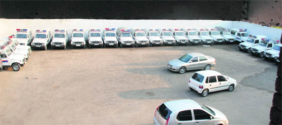 The police control room vehicles parked idle for want of fuel in Chandigarh