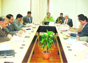 Uttarakhand Governor Margaret Alva chairs a meeting held for the preparations of the Basantotsav 2012 at Raj Bhawan, Dehradun on Monday.
