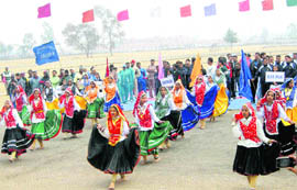Girls present a Haryanavi dance during a cultural event in Bhiwani