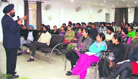 A lecture in progress during a session on ‘Magic Mantra to Success’ in Ludhiana