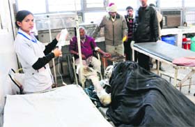 Iqbal Singh, who set himself ablaze at the Bharat Nagar chowk, at the civil hospital in Ludhiana on Monday