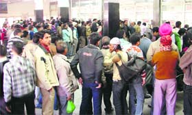 Serpentine queues at the railway reservation centre in Ludhiana
