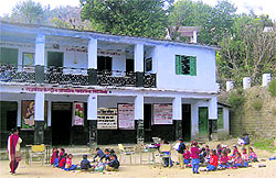 Classes being conducted in the open at Government Primary School, Sidyani, in Mandi