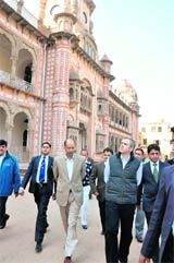 Omar Abdullah visits the Mubarak Mandi complex in Jammu on Tuesday.