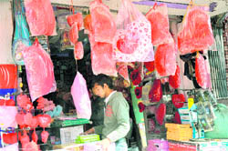 Gift items on display at a shop ahead of Valentines Day in Jammu. The Shri Ram Sena has termed the celebrations against Indian ethics and culture. 