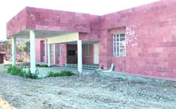 The entrance to the already inaugurated Bharat Ratna Dr BR Ambedkar Bhawan, where the Social Welfare Department is to be shifted, needs finishing. 
