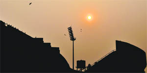 The city wears a serene look as the sun sets on a chilly Tuesday evening.
