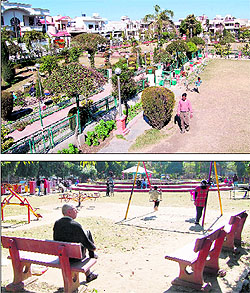 An overview of a well-maintained park in the Rose Avenue area and (below) another one in Rani Ka Bagh area, both maintained by the residents are examples of good upkeep and provides residents much needed space to spend time with Nature