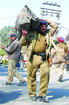 A paramilitary staff leaves Bathinda after Assembly elections. The security vacuum has seen a rise in crime. 