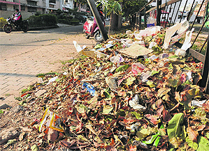 Garbage lies near a park at Sector 32 in Chandigarh on Wednesday.