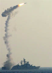 The supersonic missile BrahMos takes its signature trajectory as it is launched from a Ranvir class destroyer during the naval exercise TROPEX-2012 on Wednesday.
