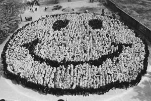 As many as 4,444 students from 25 schools form the largest human-made smiley face to set a record at ITM University in Gwalior on Wednesday. 