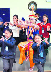 Sudip Kumar Ghosh from Assam teaches Manipuri dance to teachers and students during a workshop in Patiala.