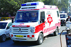 An emergency mobile medical van on its way to a patients aid