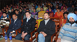 Speakers, staff members and students during the lecture held at Government Rajindra College in Bathinda on Thursday