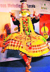 An artiste from Kerala performs Kathakali at a hotel in Chandigarh on Thursday
