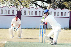 A batsman in action in a match in the 60th Dehradun District Cricket Tournament in Dehradun on Thursday. 