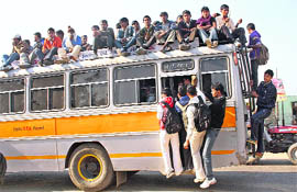 An overloaded bus near Bhali Anandpur village on the Rohtak-Bhiwani highway.