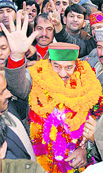 HPCC president Kaul Singh Thakur in Mandi on Thursday