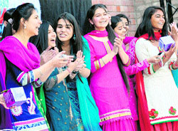 Students share a joke during the farewell party at Saupin’s School, Sector 32, Chandigarh, on Friday