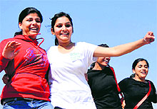 Students during Annual Sports Meet at Home Science College, Sector 10, on Friday