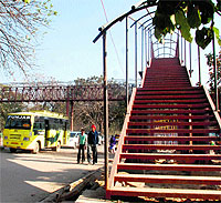 A foot overbridge that is nearing completion in Phase 3 B2 Mohali