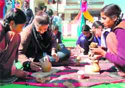 Schoolchildren make clay products at Bal Chaupal in Dehradun