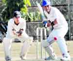 A batsman in action in a match in the 60th Dehradun District Cricket League in Dehradun