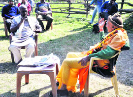 Govindacharya meets GD Aggarwal at Matra Sadan, Jagjeetpur, in Haridwar on Friday