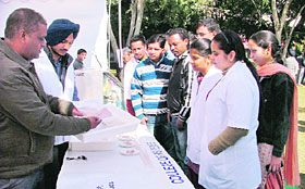Visitors at a food stall in Guru Angad Dev Veterinary and Animal Sciences University, Ludhiana.