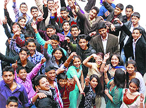 Students dance at the farewell party of Blue Bird High School, Sector 16, Panchkula, on Saturday. 