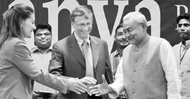 Bill (centre) and Melinda (left) Gates in Bihar with Nitish Kumar. Gates, the Microsoft founder and philanthropist claimed to have been moved by changes in the state