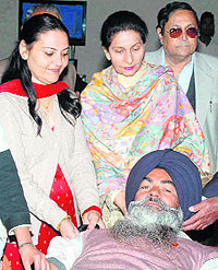 Union Minister Preneet Kaur at a blood donation camp in Patiala on Saturday.
