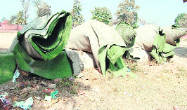 Astroturf lying in a state of disuse in Gurdaspur.