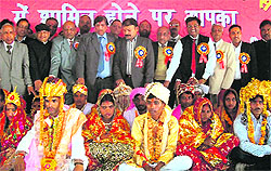 The newlywed couples at Sector 7 in Panchkula on Sunday