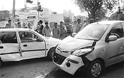 Two cars met with an accident as the traffic lights in Phase VII of Mohali stopped functioning
