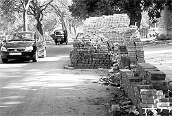 Paver blocks lying along a road in Mohali